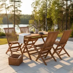 Borneo pöytä + 4 Jaava tuolia, tiikkiä