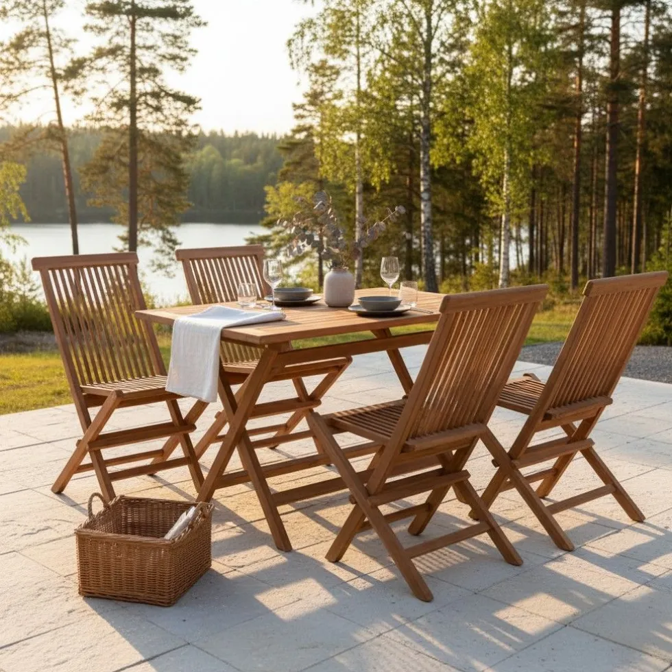 Borneo pöytä + 4 Jaava tuolia, tiikkiä