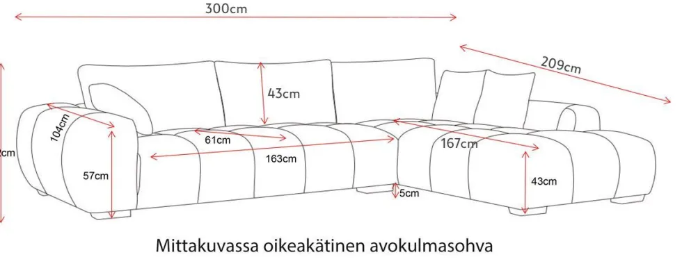 Dumbo avokulmasohva 300x209 cm, beige