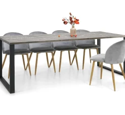 Edna ruokapöytä 220 x 90 cm harmaa, mustat metallijalat