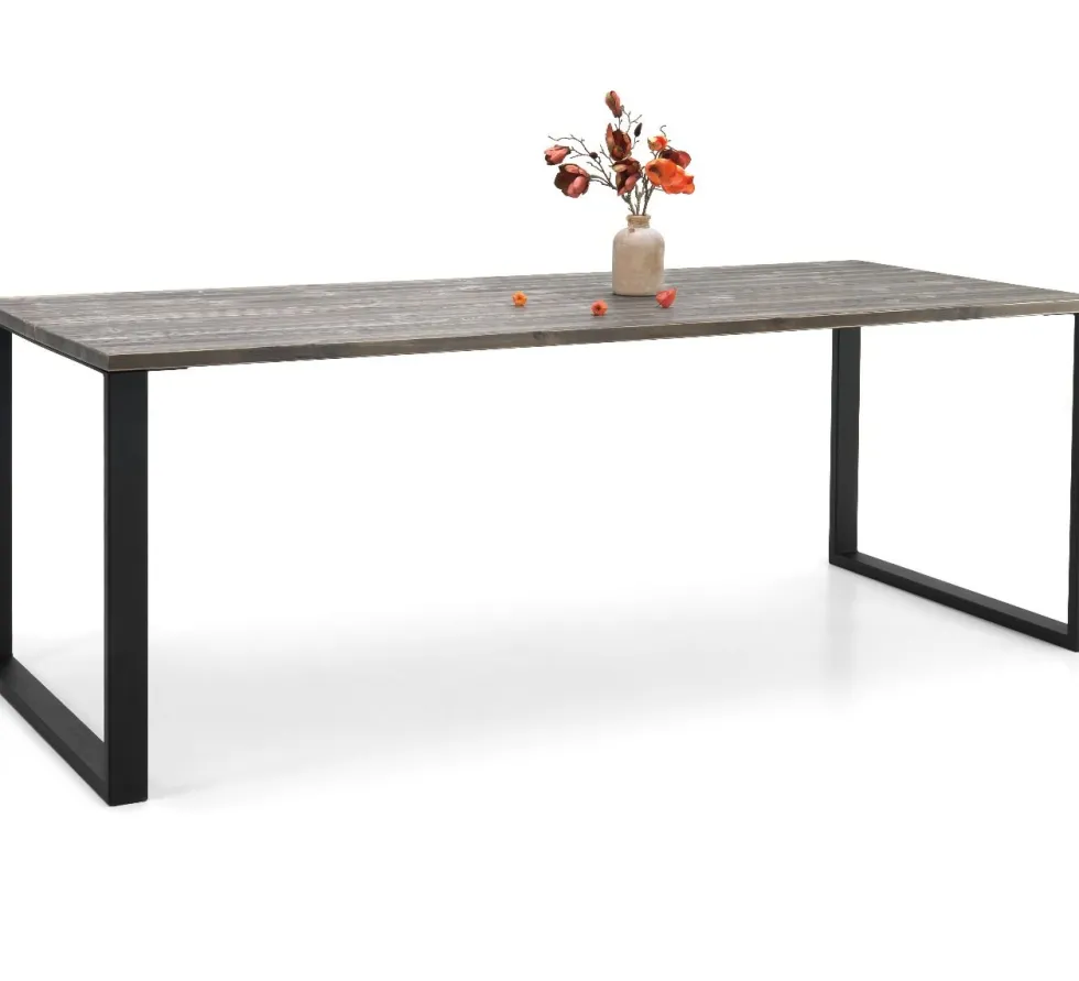 Edna ruokapöytä 220 x 90 cm harmaa, mustat metallijalat