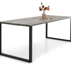 Edna ruokapöytä 220 x 90 cm harmaa, mustat metallijalat
