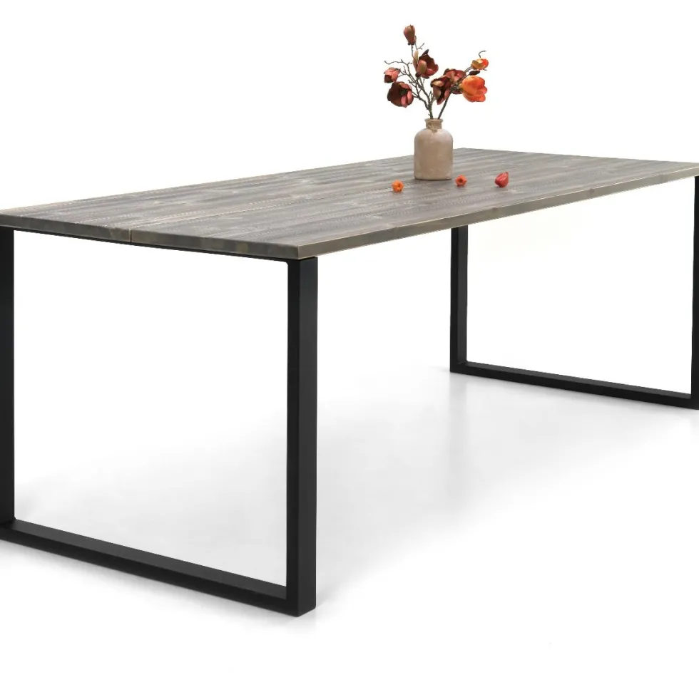 Edna ruokapöytä 220 x 90 cm harmaa, mustat metallijalat