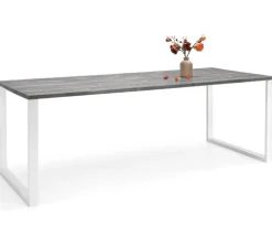 Edna ruokapöytä 220 x 90 cm harmaa, valkoiset metallijalat