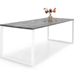 Edna ruokapöytä 140 x 90 cm harmaa, valkoiset metallijalat