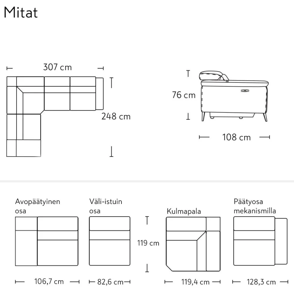 Napue Luxus kulmasohva mekanismeilla, taupe nahka