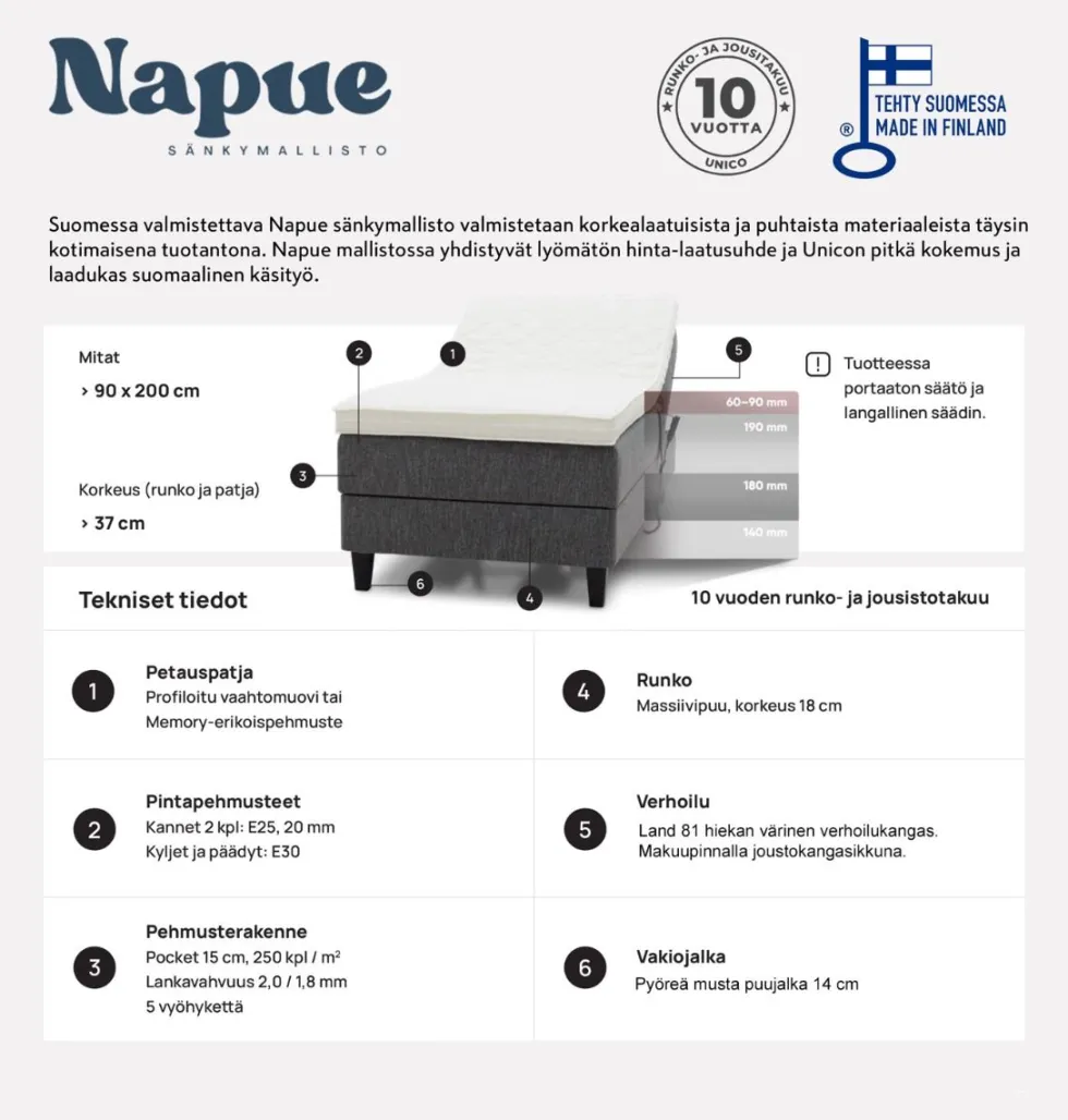 Napue moottorisänky 90x200