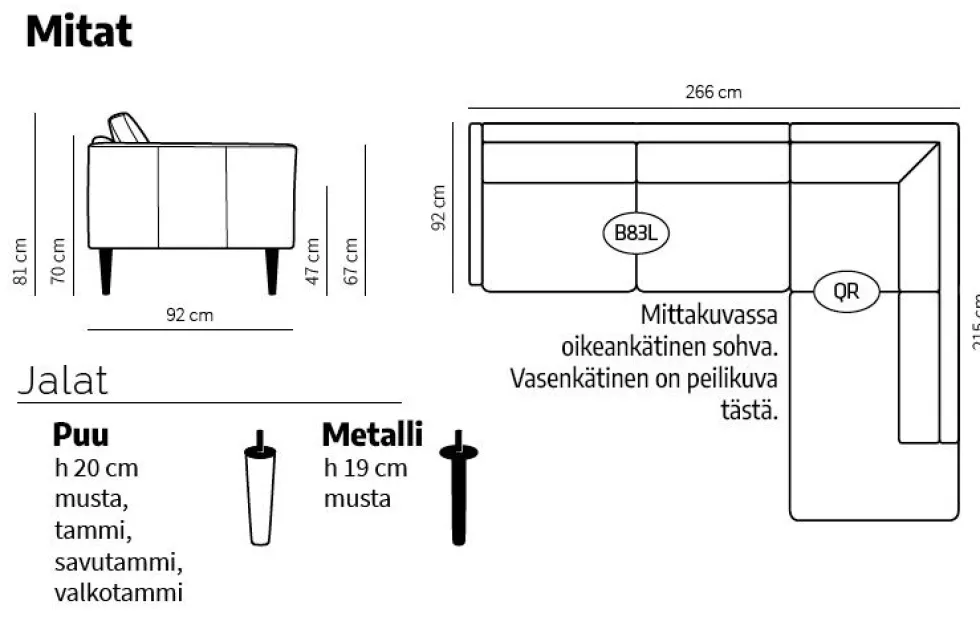 Neiser Lario avokulmasohva, harmaa