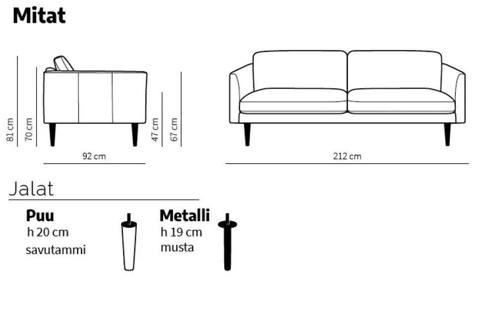 Neiser Lario 3-ist sohva 212cm, Grafiitin harmaa
