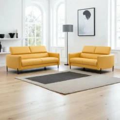 Pisa keltainen sohvakalusto 3+2 nahkaa