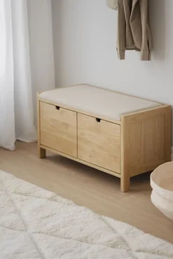 Rowico Hillmond-istuinpenkki 2-laatikolla, lakattu tammi/beige