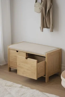 Rowico Hillmond-istuinpenkki 2-laatikolla, lakattu tammi/beige