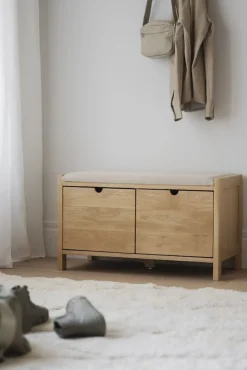 Rowico Hillmond-istuinpenkki 2-laatikolla, lakattu tammi/beige