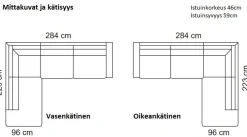 Unico Lakeus avokulmasohva, musta aito nahka