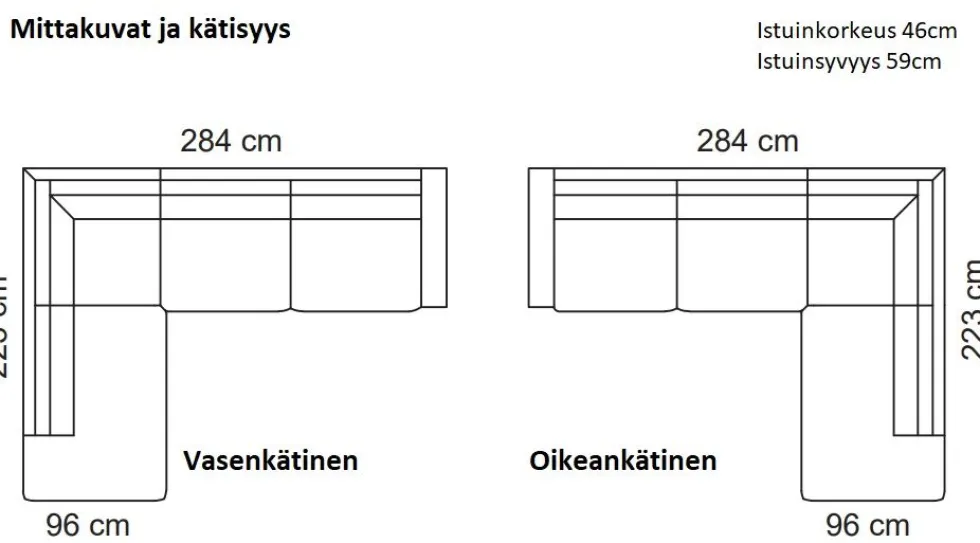 Unico Lakeus avokulmasohva, musta ekonahka